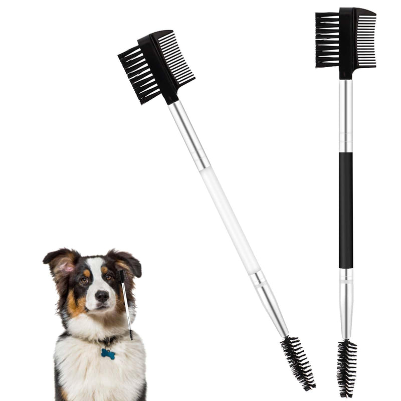 2pcs Double-Headed Dog Eye Comb, Soft Bristles Dog Eye Cleaning Brush 2 in 1 Dog Eye Booger Tear Stain Remover for Puppy Cat Pet Grooming Tools (Black, White) - PawsPlanet Australia