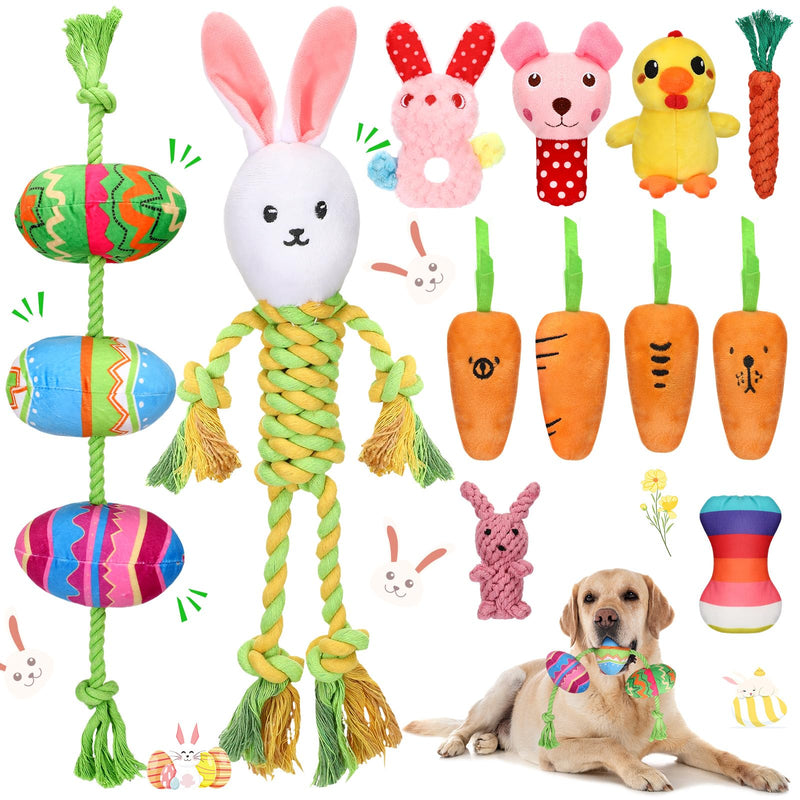 12 Pcs Easter Dog Toy Dog Squeaky Toys Stuffed Carrot Dog Toy Dog Easter Basket Stuffers Rope Dog Chew Toy Easter Egg Bunny Shape Dog Plush Toy for Dog Playing Training Teeth Cleaning - PawsPlanet Australia