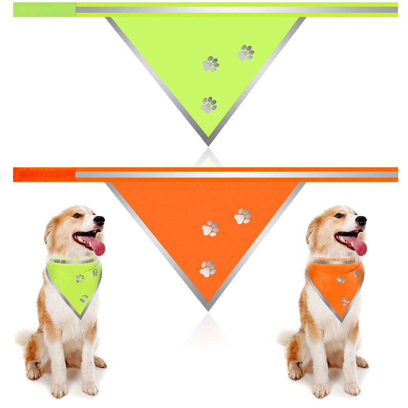 2 Pcs Reflective Dog Bandana Neon Orange Green High Visibility Dog Reflective Gear Dog Reflective Scarf Bib for Dog Camping Night Walking Off Leash Exploration Safety Accessories - PawsPlanet Australia