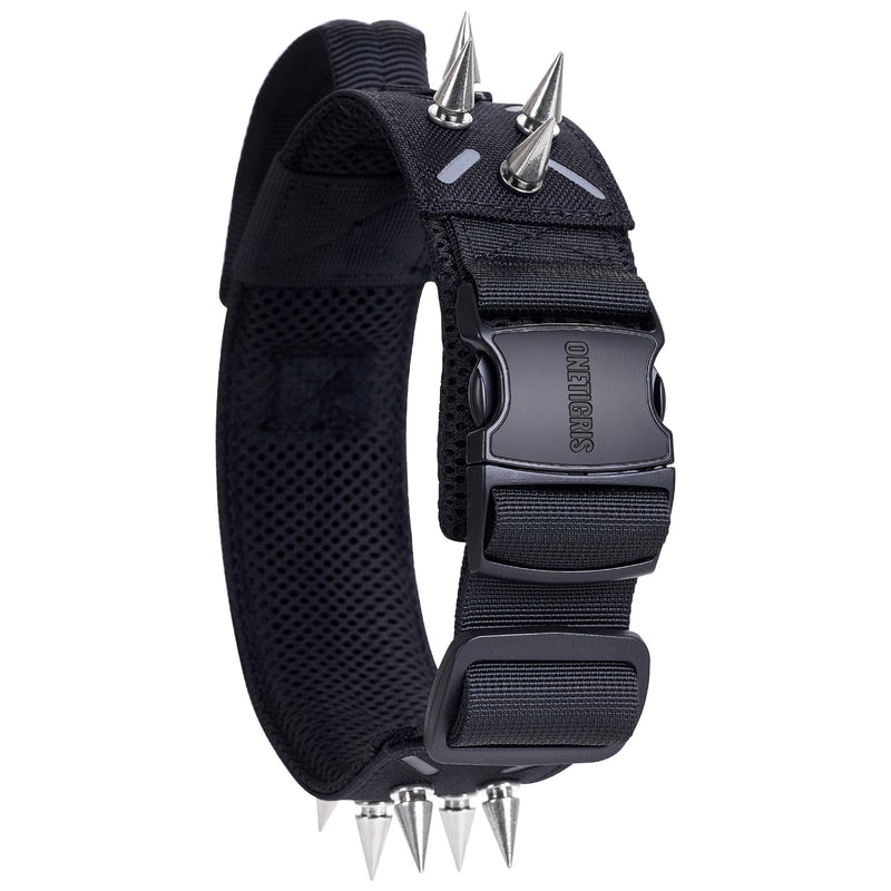 OneTigris Tactical Dog Collar, Adjustable Military Training Nylon Dog Collar with Control Handle and Heavy Metal Buckle for Medium and Large Dogs, with Removable Protective Metal Spikes (M, Black) - PawsPlanet Australia