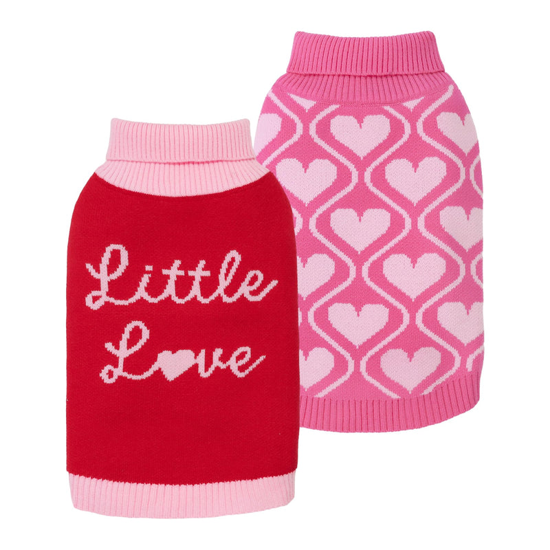 2 Pack Little Love and Sweet Hearts Turtleneck Dog Sweater, Dog Valentines Outfit, Thermal Dog Clothes for Small Dogs Girl, Pet Cat Winter Outfit, Red, Pink, Small - PawsPlanet Australia