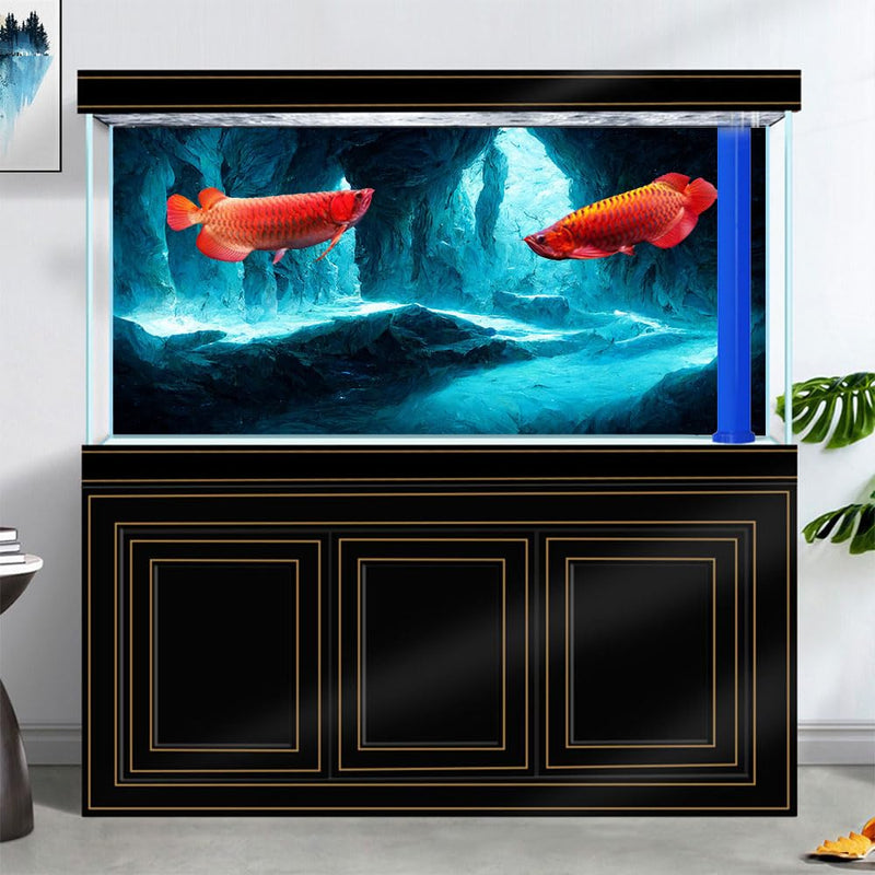 48X24 Inches Fish Tank Background, Underwater Cave Terrarium Background Decor, Blue Landscape Stone Durable Polyester Background with 8 EVA Double-Sided Tapes 48X24in/120X60cm blue-02 - PawsPlanet Australia