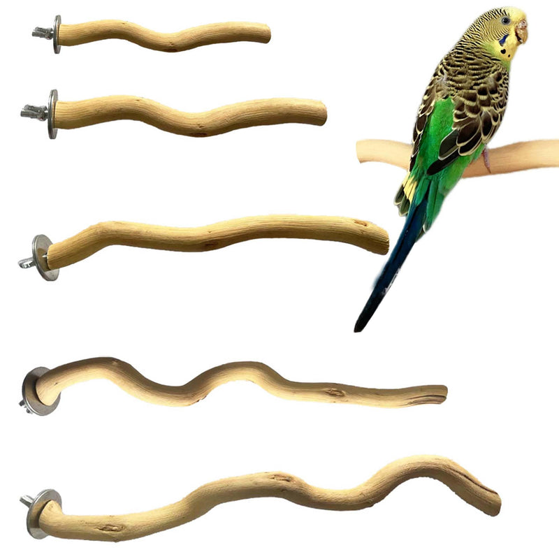 Allazone 5 PCS Natural Parrot Perch Bird Stand Wooden Parrot Perch Stand Parakeet Climbing Standing Branches Toy for Small Lovebirds Budgies Cockatiels