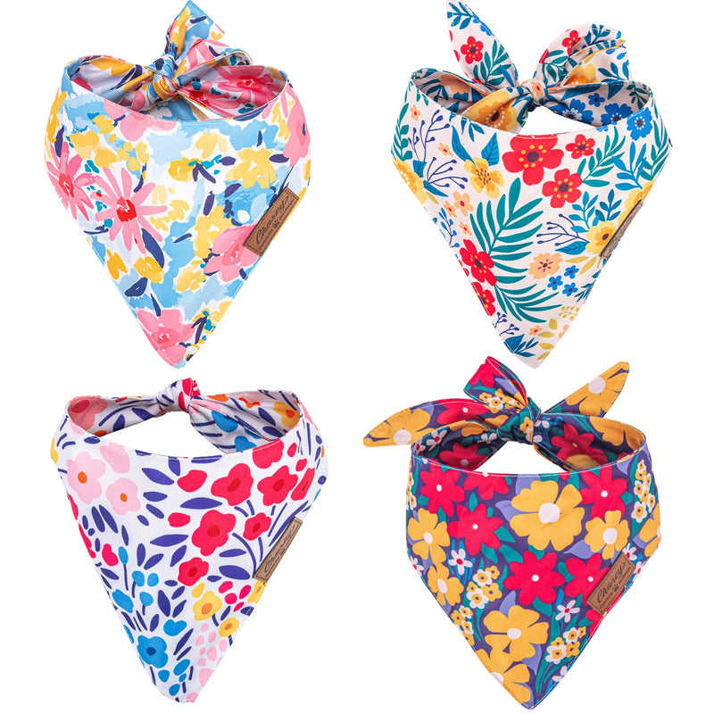 Charcy Dog Bandanas 4 Pack, Fall Dog Bandana Boy Girl for Holiday Birthday, Adjustable Durable Dog Scarf, Unique Design - Ink Flower XL X-Large - PawsPlanet Australia