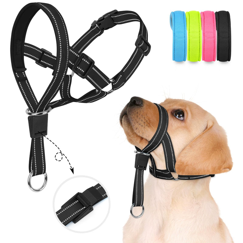 No-Pull Dog Head Halter - Adjustable Dog Muzzle Leash, Padded Head Collar for Dogs to Prevent Heavy Pulling On The Leash(Black,S) Small Black - PawsPlanet Australia