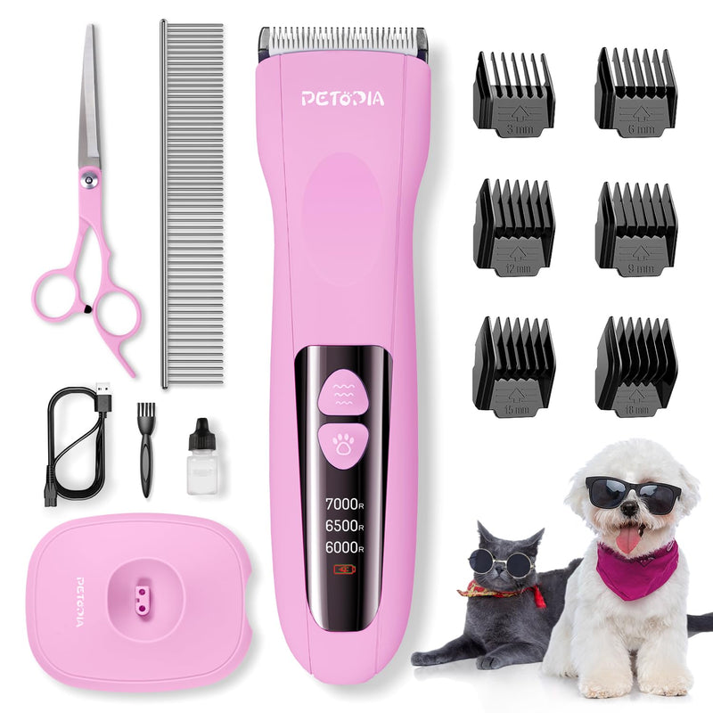 Dog Clippers for Grooming - Low Noise Electric Dog Trimmer Cordless Rechargeable Dog Hair Clippers, 3-Speed & LCD Dog Grooming Kit for Dogs Cats Pets (Pink) - PawsPlanet Australia