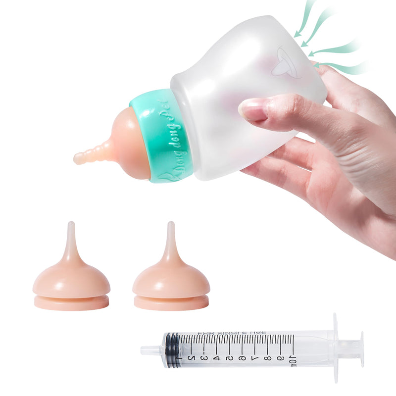 Kitten Feeder Bottle, Silicone Feeding Nipple and Syringes for All Breed of Kittens and Other Animals (150ml Bottle+2 Sizes Nipple(S/M)+1 Syringe) Kitten/Toy Puppy (150ml) - PawsPlanet Australia
