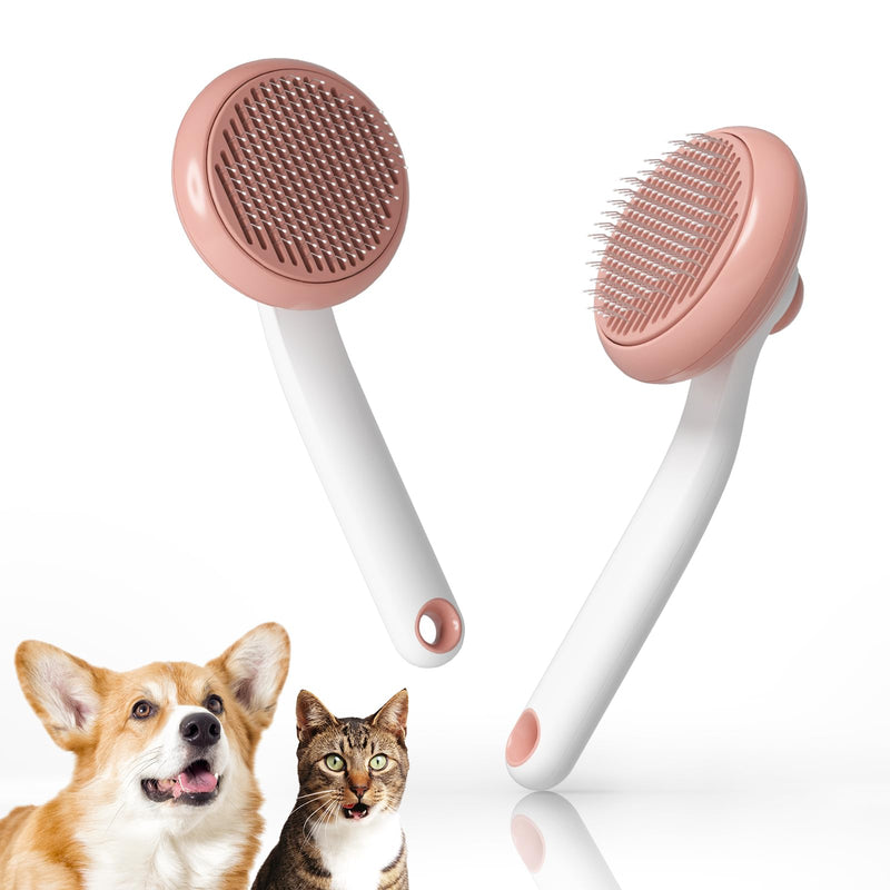 Pet Grooming Self-Cleaning Slicker Brush for Cats & Dogs, Effortlessly Removes Tangles, Loose Undercoat and Mats (Pink, 2 Pack) Pink (2 Pack) - PawsPlanet Australia