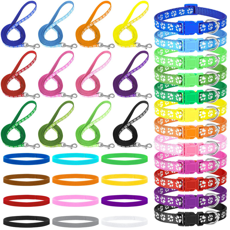36Pcs Dog Collar and Leash Set, Puppy Collar and Leash Set Quick Release Buckle Adjustable Paw Print Puppy Collar Soft Nylon Pet Collar for Puppy Small Dogs Walking Training - PawsPlanet Australia