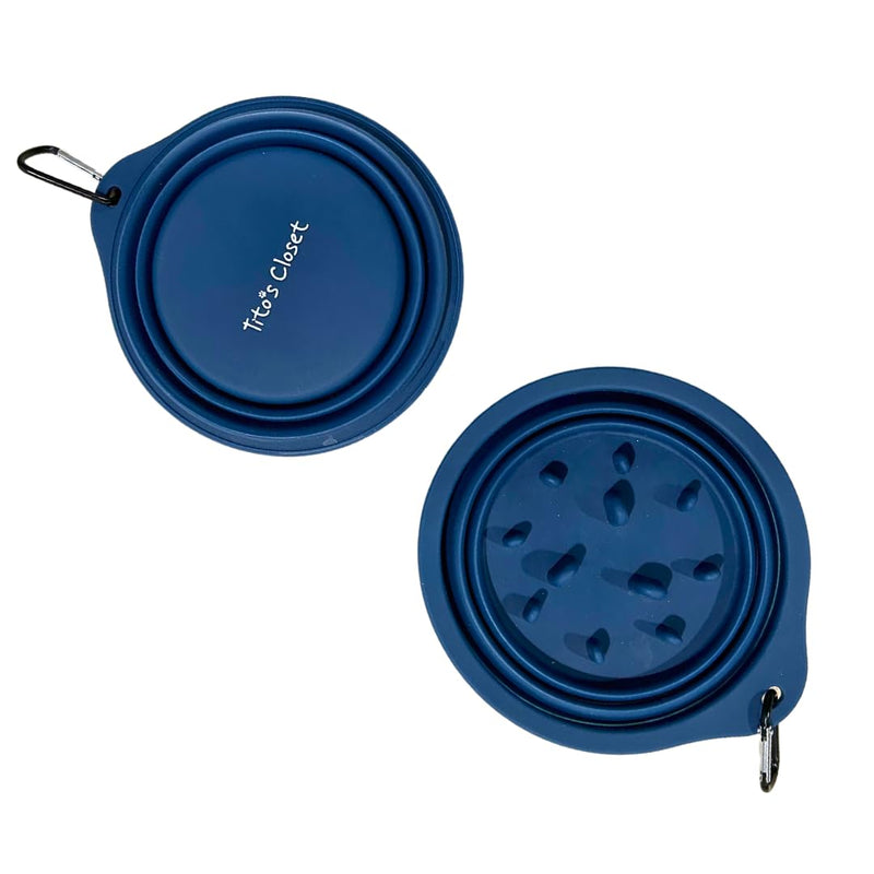 Tito's Closet Dog Food and Water Bowl Set - 2 Pack Dog Travel Bowls with Dog Food Bowl Slow Feed and Water Bowl, Rimless Design, Silicone Slow Feeder and Water Bowl, Dog Travel Bowl, 20 Ounces - Blue - PawsPlanet Australia