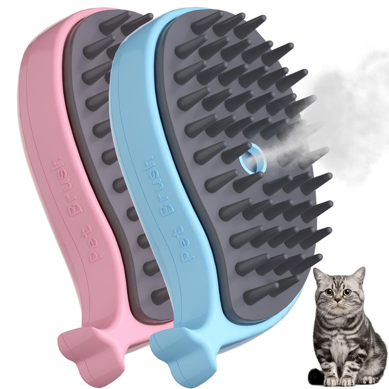 KALAMANDA Cat Steam Brush, 3 in 1 Cat Steamy Brush, Silicone Massage Grooming Brush, Pet Hair Self Cleaning Brush Comb for Cats Dogs(Blue/Pink Whale) - PawsPlanet Australia