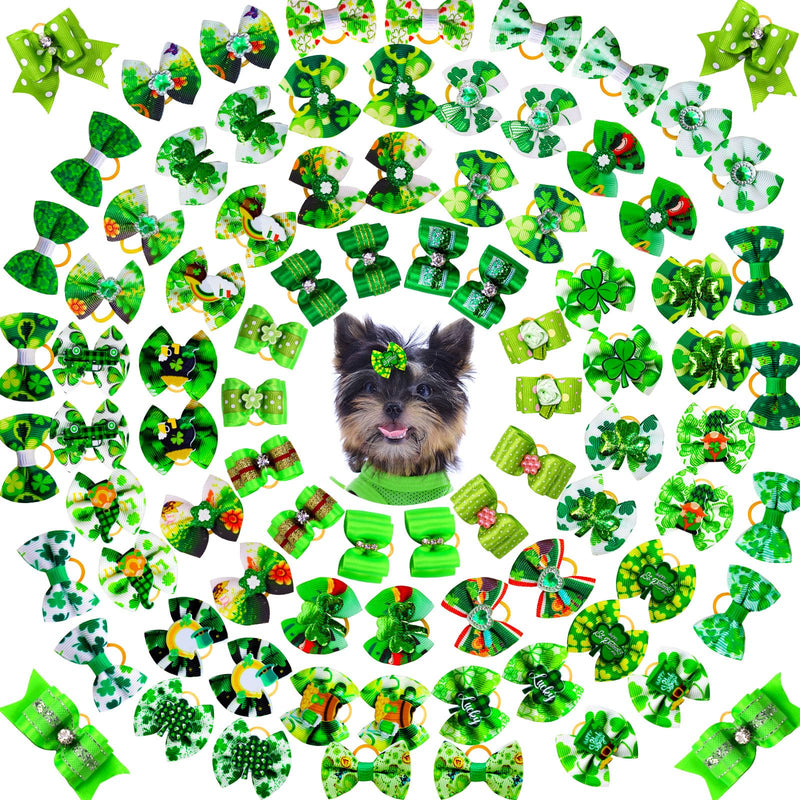 80pcs St.Patrick's Day Dog Bows, Holiday Pet Dog Hair Grooming Bows with Rubber Bands, St.Patrick's Day Green Lucky Clover Element Dog Hair Bows for Dog Puppy Yorkie Hair Accessories - PawsPlanet Australia