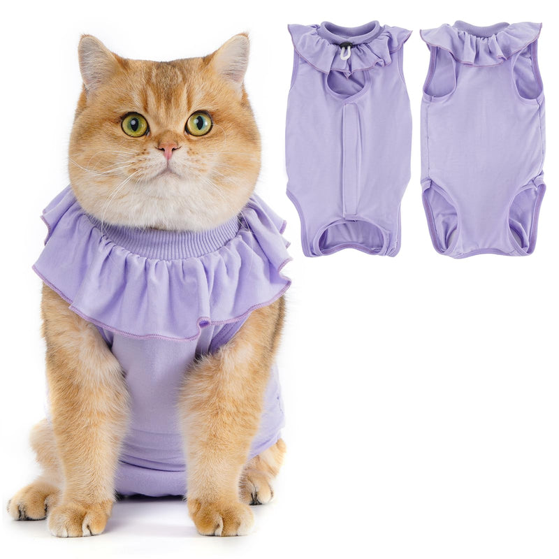 Avont Cat Recovery Suit - Kitten Onesie for Cats After Surgery, Cone of Shame Alternative Surgical Spay Suit with Ruffles for Female Cat, Post-Surgery or Skin Diseases Protection -Lilac (M) Purple Medium - PawsPlanet Australia