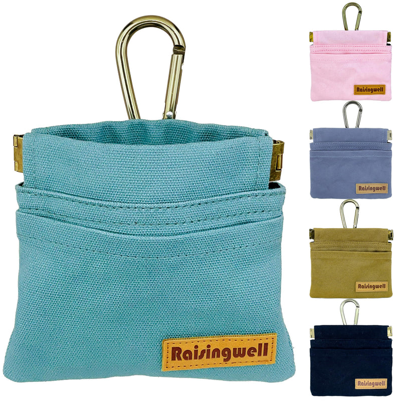 Dog Treat Pouch, Green Pocket Sized Pet Training Pouch, Cotton Fabric, Hand Free Dog Walking Bag with Carabiner, Self-Closing Pet Feed Snack Reward, for Puppy Travel or Outdoor Use - PawsPlanet Australia