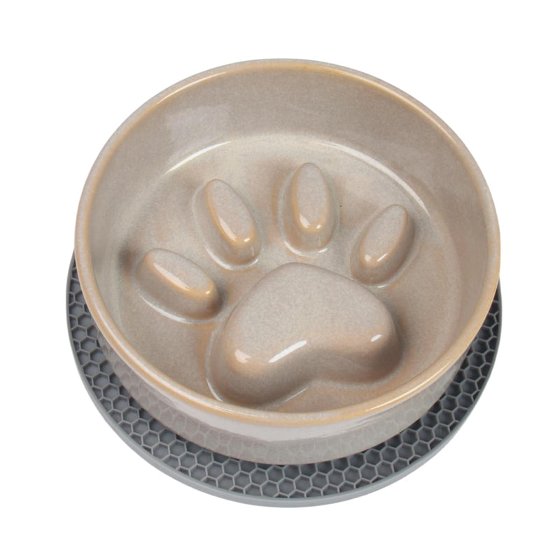 Slow Feeder Dog Bowls，Ceramic Bowl for Cats and Dogs，Dog Bowls，with Non-Slip Silicone Mat，Pet Bowl for Small Dogs and Cats，Slow Down Eating，6.2 inches Grey pet Bowl gray - PawsPlanet Australia