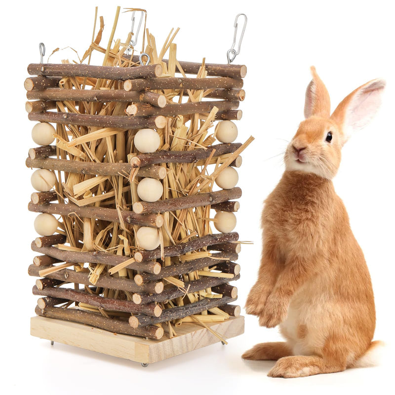 Wood Rabbit Hay Feeder, Hanging Grass Holder with 2 Hooks, Small Animals Feeding Hay Manager for Cage, Bunny Hay Feeder Rack for Chinchilla Guinea Pig Hamster Gerbil - PawsPlanet Australia