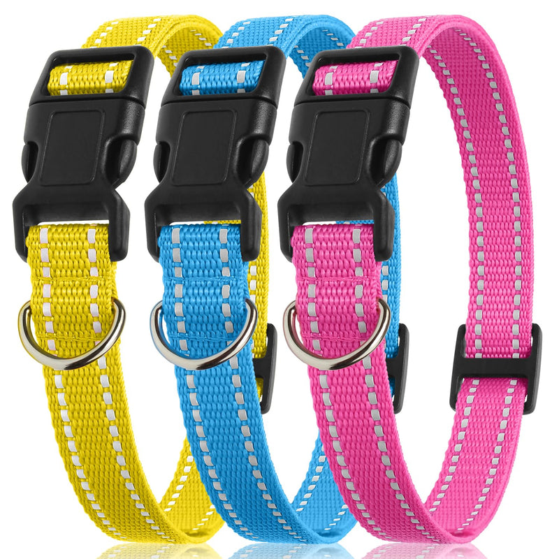 PetJoy 3-Packs Replacement Collar for Shock Collar, E Collar Bark Collar Replacement Strap, Durable Nylon Adjustable Dog Collars - Length 8-27 Inches, Quick Release Buckle and D-Ring Blue& Pink& Yellow - PawsPlanet Australia