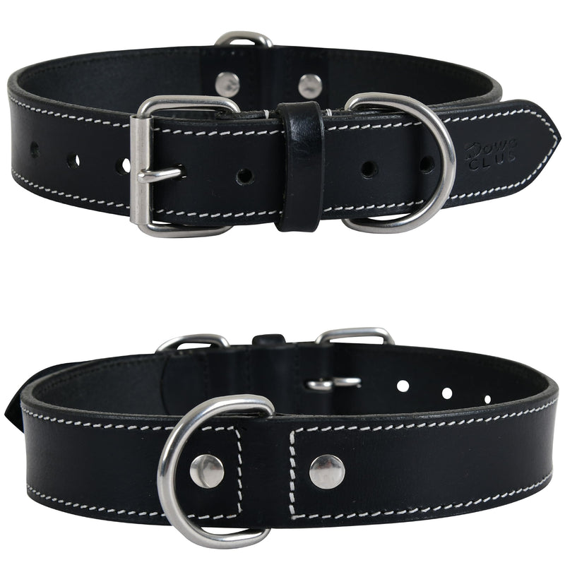 Genuine Leather Dog Collar, Made from Full Grain Hides, Heavy Duty, Adjustable, Ultra Soft, Supple, Comfortable, with Double D Rings (L (18”-22”), Rich Black) L (18”-22”) - PawsPlanet Australia
