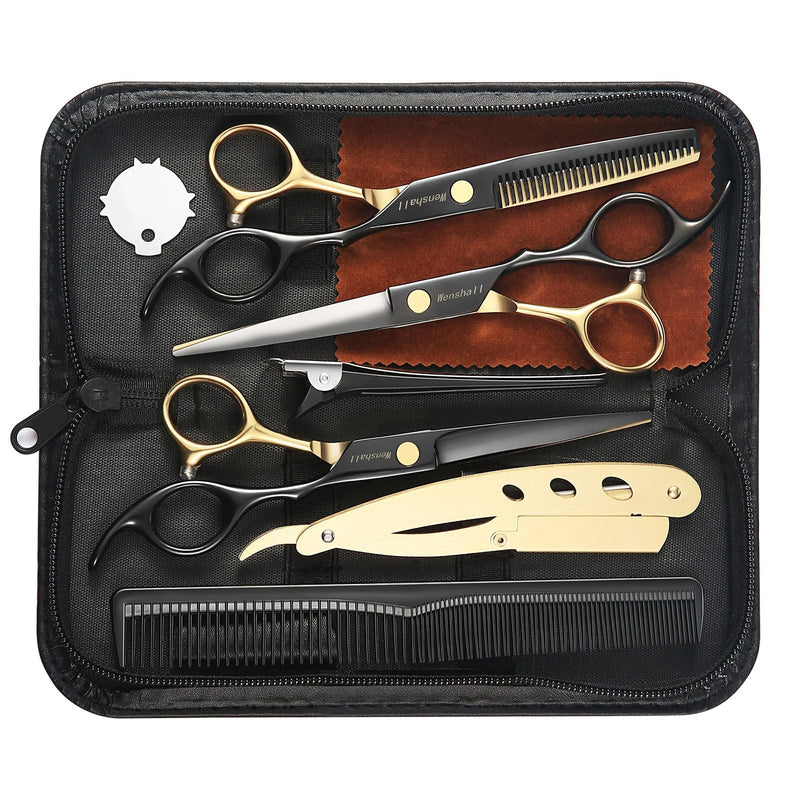 Professional Black Gold Hair Scissors 6.89" Teeth Japanese Stainless Steel Multifunctional Salon Thinning Scissors Straight Shears Tools for Men Women Home Salon Barber - PawsPlanet Australia