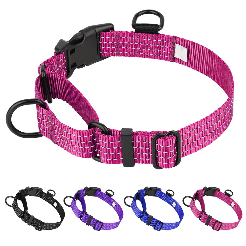 Martingale Dog Collars, Adjustable Reflective Nylon Dog Collar for Training Dogs, No Pull Dog Choker Collar for Medium Large Dogs (M, Hot Pink) M [13.3"-19.6"] - PawsPlanet Australia