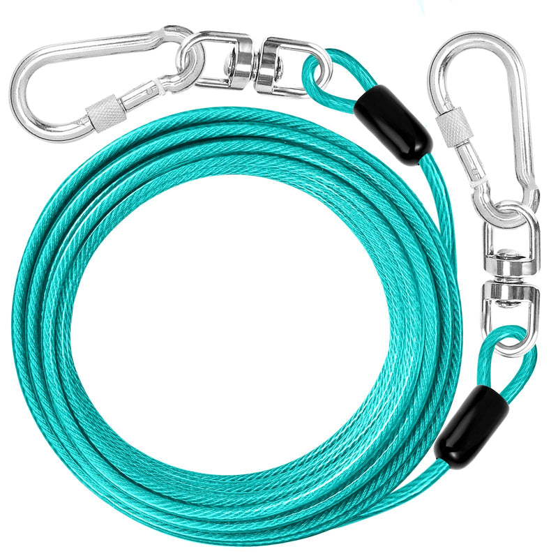 jenico Dog Tie Out Cable: 10 ft Dog Lead for Yard - Heavy Duty Chain Leash Outside for Small Large Dogs Up to 500 lbs - Outdoor Dog Runner Tether Teal 10FT - PawsPlanet Australia