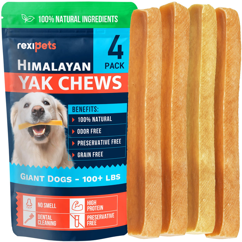 100% Natural Yak Cheese Himalayan Made Dog Chews All Breeds - Lactose Free Yak Chew for Small, Medium & Large Dogs - Dental Cleaning Dog Chews Aggressive Chewers - Long Lasting Odor & Gluten Free Extra Large (4 Chews )
