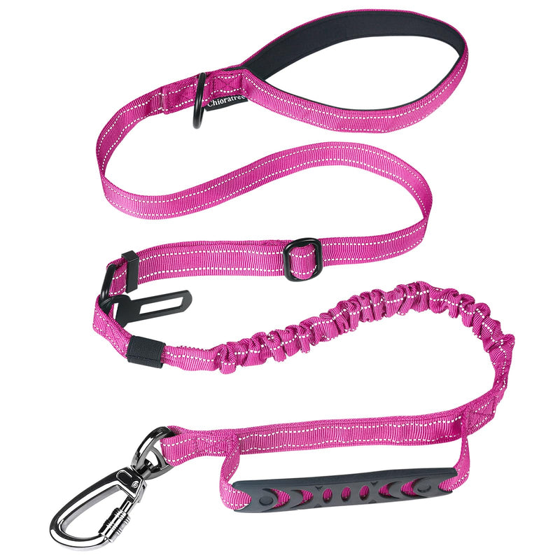 Tactical Dog Leash Heavy Duty, 4-6FT Shock Absorbing Bungee Dog Leash, Reflective Military Strong No Pull Dog Leash with 2 Padded Handle and Car Seatbelt for Medium Large Dogs, Pink - PawsPlanet Australia