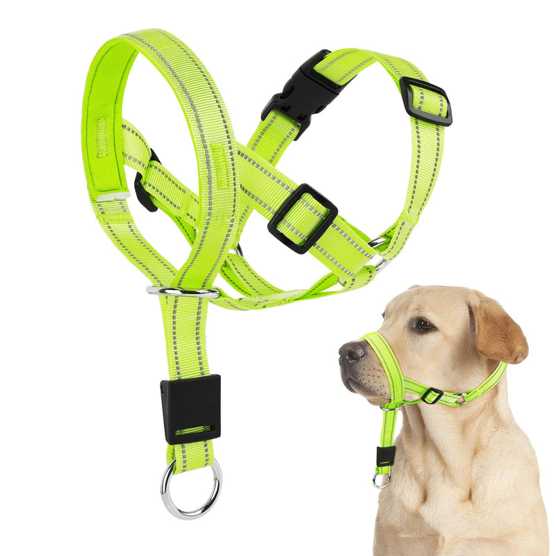 Reflective Dog Headcollar - Adjustable gentle leader Dog Head Halter Stops Heavy Pulling On The Leash - Soft Padded Head Collar for Medium Large Dogs Easier Walks (Medium, Green) - PawsPlanet Australia