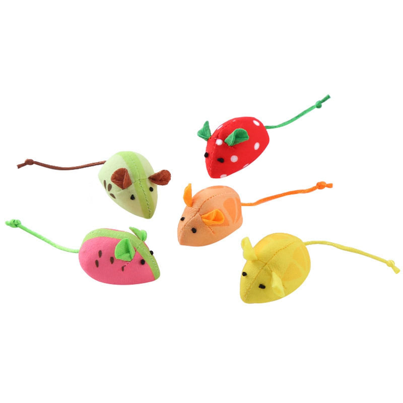 Catnip Cat Mice Toys Interactive Mouse Cat Toy for Indoor Adult Cats Kitten Kitty Baby Cat Chew Exercise Toy Fruit-Shaped Mice Cat Toy Set - 5PCS - PawsPlanet Australia