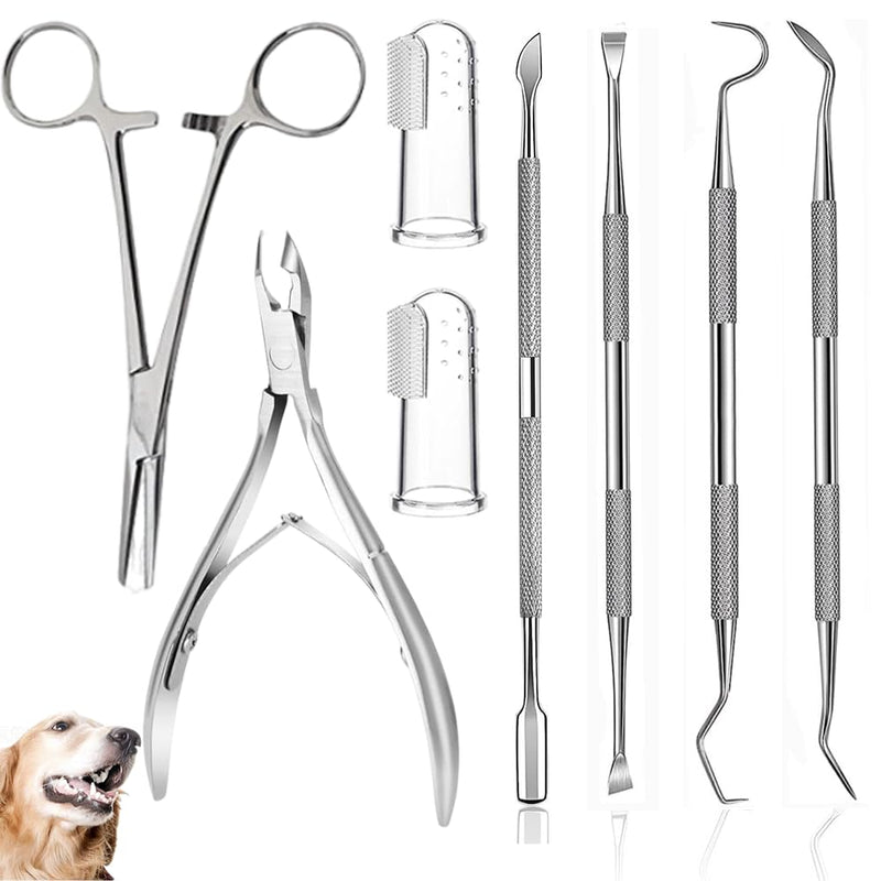 8 Pcs Dog Tartar Remover Pet Teeth Cleaning Tool, Cat Plaque Off Calculus Remover, Dog Tooth Scaler and Scraper, Stainless Steel Dental Forceps for Dogs and Cats Oral Care - PawsPlanet Australia