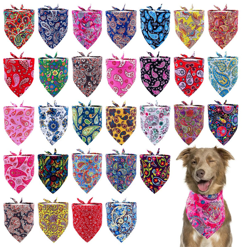 30 Pack Dog Bandanas Paisley Bulk Extral Large XL Dogs Breed Bandanas Adjustable Polyester Print One Side Triangle Bandana Girl Boy Grooming L 30Pcs Paisley -Large - PawsPlanet Australia