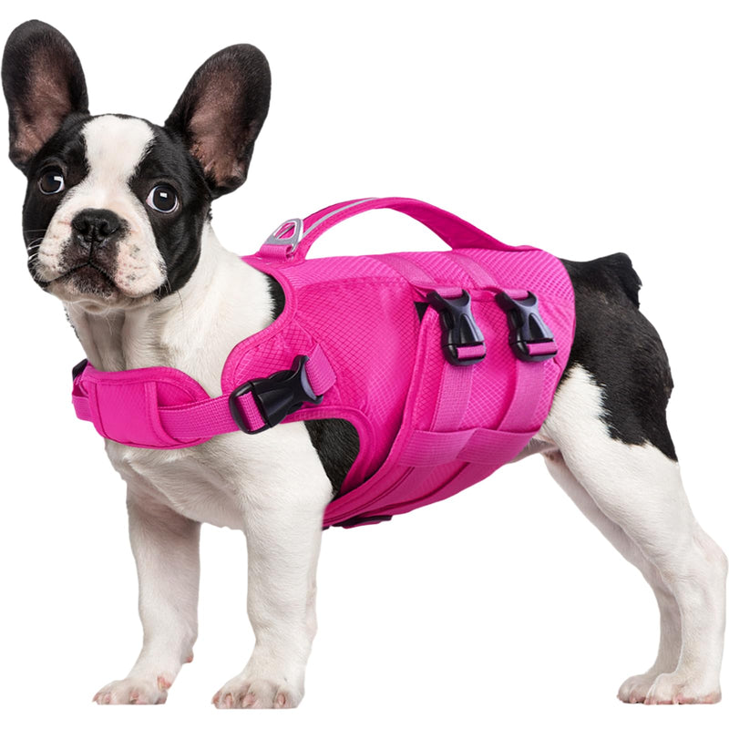 Kuoser Dog Life Jacket XL, High Flotation Doggie Life Vest for Swimming Boating, Reflective Swimming Vest Pet Water Preserver with Rescue Handle XL (Chest Girth:25.9-33.4'') 2#RoseRed - PawsPlanet Australia