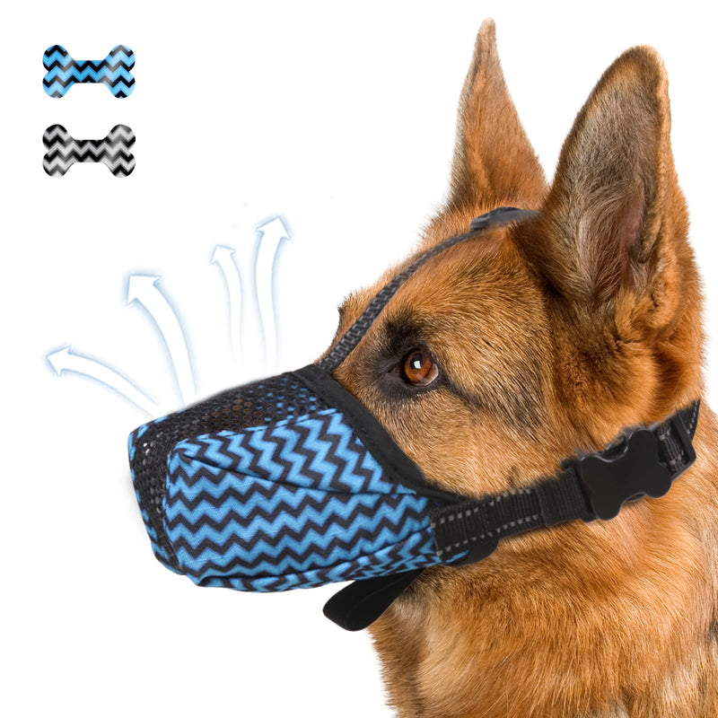 Dog Muzzle, Air Mesh Breathable Muzzle for Medium Large Sized Dogs to Anti & Prevent Biting Barking Chewing, Soft Basket Muzzle for German Shepherd Dog with Reflective & Adjustable Strap(Blue-L - PawsPlanet Australia
