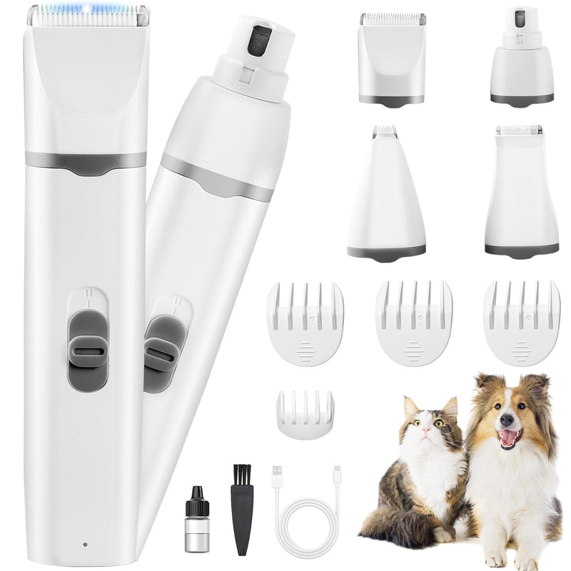 Dogs Hair Clippers Grooming Kit with Nail Grinder, 4-in-1 Electric pet Clippers for Dogs, Low Noise USB Rechargeable Cordless for Dogs Cat, Grooming Paws, Eyes, Ears, Face, Matted Hair - PawsPlanet Australia
