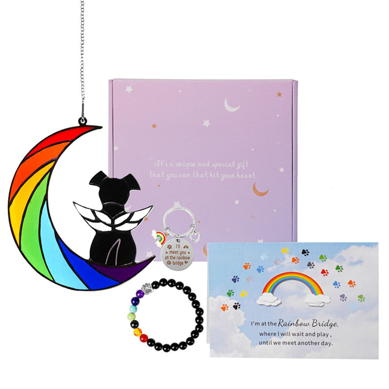 Dog Memorial Gifts for Loss of Dog,Dog Memorial Sun Catcher, Pet Loss Sympathy Gift,Dog Death Sympathy Gifts,Rainbow Bridge Dog Memorial Gifts,Pet Memorial Gifts for Dogs Loss of Dog Rainbow-black dog - PawsPlanet Australia