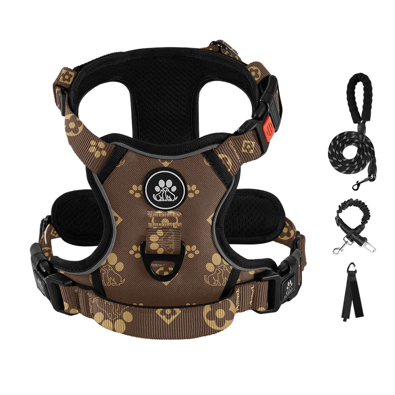 IVY&LANE No Pull Dog Harness with Leash Set, Reflective No Choke Pet Vest,Adjustable Oxford Dog Vest Harness with Easy Control Handle for Medium Dogs (Dark Brown,M) Dark Brown - PawsPlanet Australia