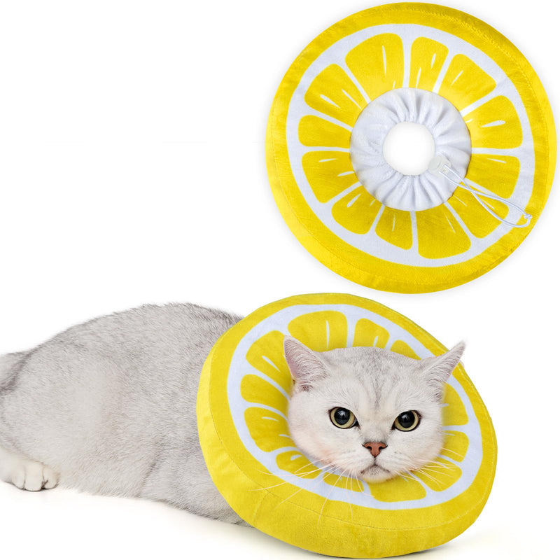 ANWA Adjustable Cat Cone Collar Soft, Cute Cat Recovery Collar, Cat Cones After Surgery for Kittens Medium (7-18 lbs) Lemon - PawsPlanet Australia