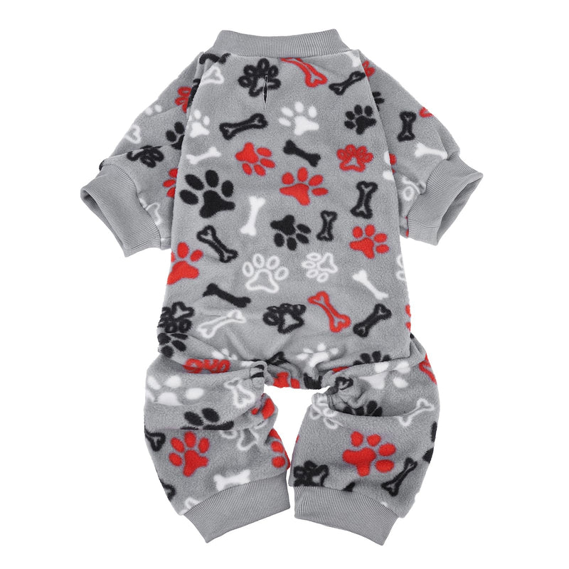 SCENEREAL Fleece Dog Pajamas for Small Medium Large Dogs, Warm Soft Puppy Jumpsuit, Adorable Bones Paw Print Pet Sweaters Clothes, Doggy Pjs Cat Coat for Boy Girl Grey(Bones & Paws) - PawsPlanet Australia