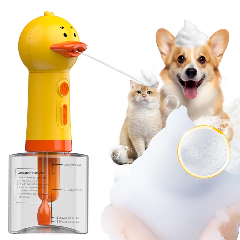 Electric Dog Cleaning Foam Machine, Automatic Dog Soap Dispenser for Bath, Rechargeable Pet Shampoo Mixing Bottle for Cleaning, IPX7 Waterproof Dog Bath Supplies for Dog Cat Puppy Children Yellow Duck - PawsPlanet Australia