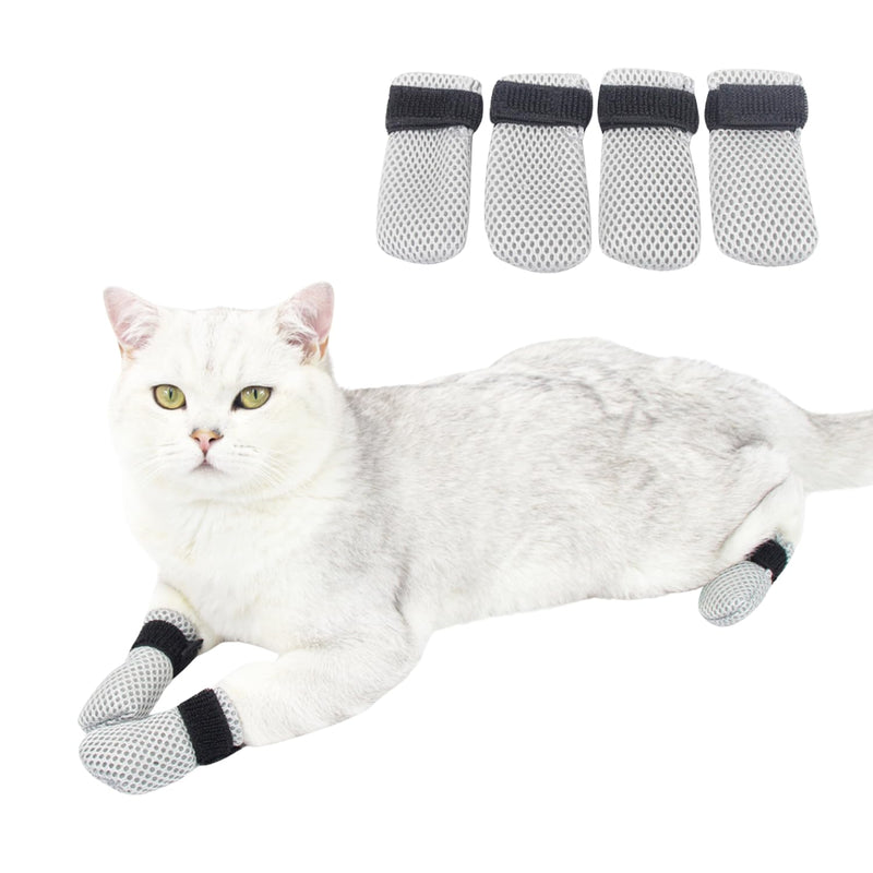 HDKUW Cat Anti-Scratch Shoes, Pet Scratch Deterrent Boots for Cats Small Dogs, Grooming Cat Accessories Nail Gloves, Adjustable Cat Claw Cover for Bathing Shaving Treatment Checking Gray S Paw Width:1.1"-1.3" - PawsPlanet Australia