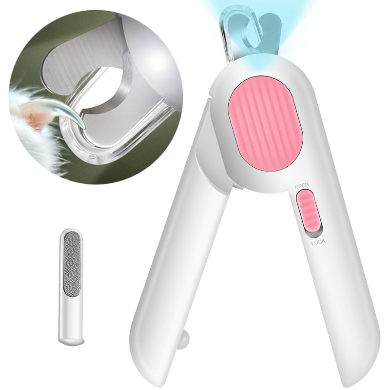 Odoland Cat Nail Clipper with LED Light and Nail File, Dog Claw Trimmer with Bright Light to Avoid Excessive Cutting - Pet Grooming Tool for Tiny Dog Cat Kitten Bunny Rabbit Pink - PawsPlanet Australia