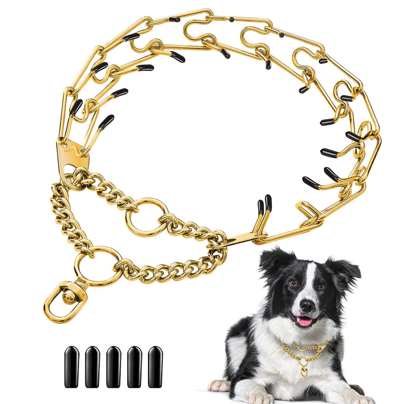 Dog Pinch Collar Stainless Steel,Gold Prong Dog Training Collar,No Pull Martingale Collar Stainless Steel Metal Chain Collar,Adjustable Size Collar for Medium and Large Dogs(S, Gold) S - PawsPlanet Australia
