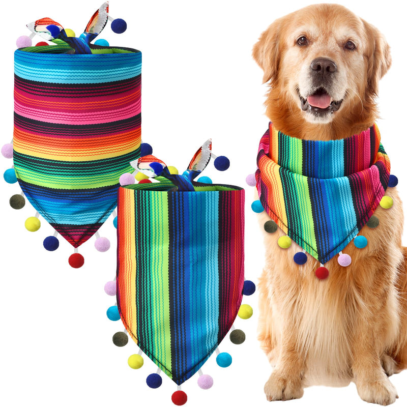 2 Pcs Mexican Dog Bandana Multicolor Cinco De Mayo Fiesta Dog Scarf Summer Mexican Dog Triangle Bib Adjustable Pet Neckerchief with Pom Poms for Small Medium Dogs Cats Pets - PawsPlanet Australia