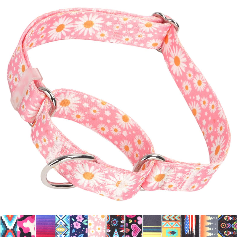 Martingale Collar for Dogs, No-Slip Escape Proof Choke No Pull Cinch Soft Nylon Dog Training Collars Adjustable for Small Medium Large Breed Pet Dogs, Pink Daisy M 8 - PawsPlanet Australia