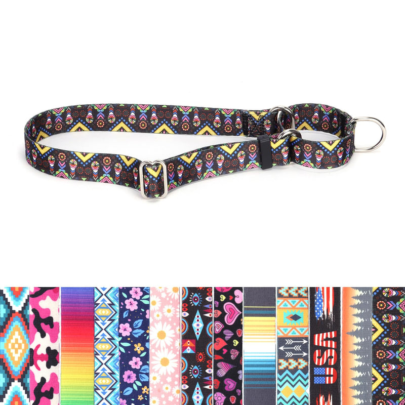 Martingale Collar for Dogs, No-Slip Escape Proof Choke No Pull Cinch Soft Nylon Dog Training Collars Adjustable for Small Medium Large Breed Pet Dogs, Black Ethnic M 4 - PawsPlanet Australia