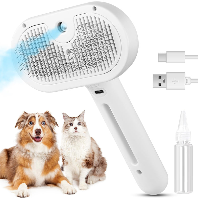 Cat Steam Brush for Shedding, Steamy Cat Brush for Long & Short Haired Cats & Dogs, Spray Cat Brush for Pet Grooming, Self-Cleaning Pet Hair Removal Comb with Water Tank - PawsPlanet Australia