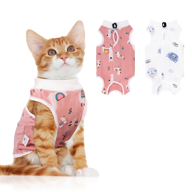 2 PCS Cat Recovery Suit for Spay Abdominal Wounds, Cat Onesie for Cats After Surgery, Cat Surgery Recovery Suit Female Breathable E-Collar Alternative Kitten Onesie for Cats Anti Licking (Medium) Sheep+Cat Medium - PawsPlanet Australia