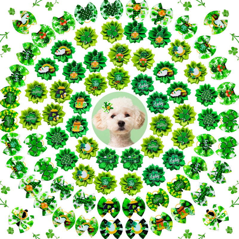 80pcs St.Patrick's Day Dog Bows, Holiday Pet Samll Dog Hair Grooming Bows with Rubber Bands, St.Patrick's Day Green Lucky Clover Element Dog Hair Bows for Dog Puppy Yorkie Hair Accessories - PawsPlanet Australia