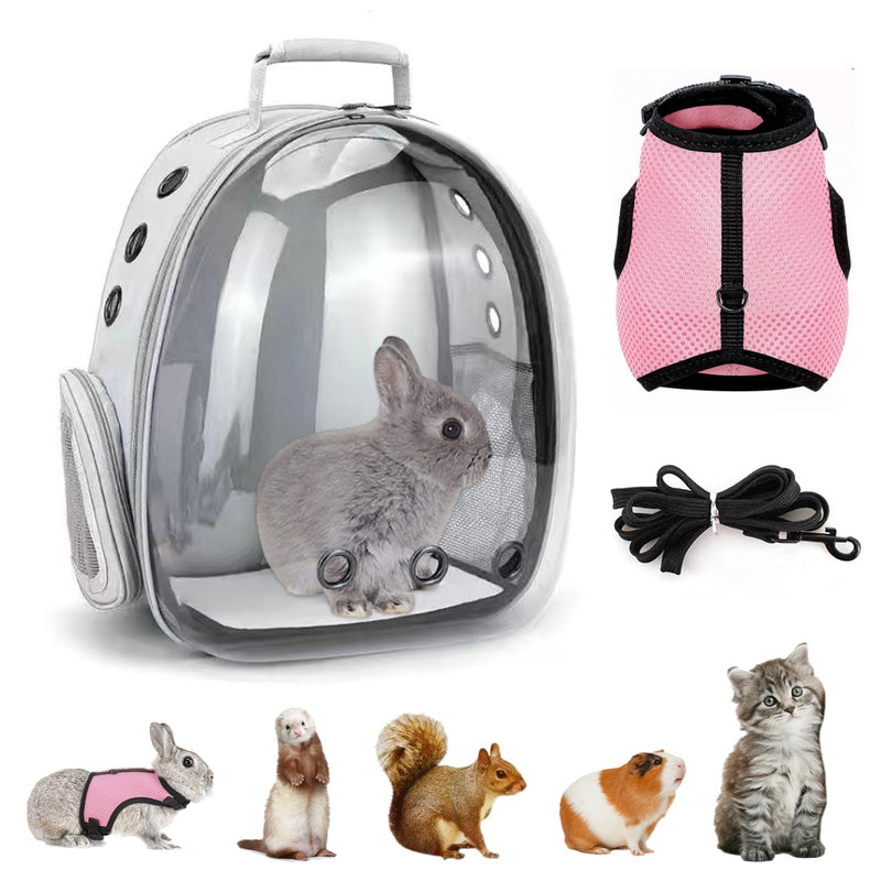 Small Pet Carrier Backpack Rabbit Carrier with Harness Vest Stretchy Elastic Leash Large Breathable Pet Carrier Airline Approved for Bunny Guinea Pig Ferret Hedgehog Kitten Travel Walking Rabbit Carrier Backpack - PawsPlanet Australia