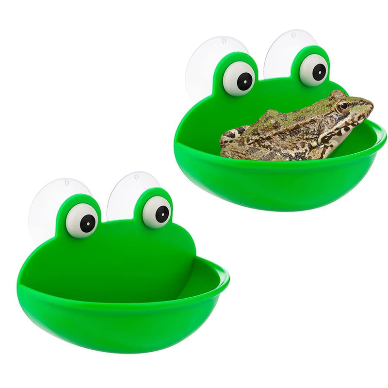 Frog Habitat with Suction Cup, 2 Pcs Cute Fish Tank Accessories Frog Dish Holder Frog Decor Frog Terrarium Decor for Tree Frog Toad Tadpole, Plastic, Green - PawsPlanet Australia